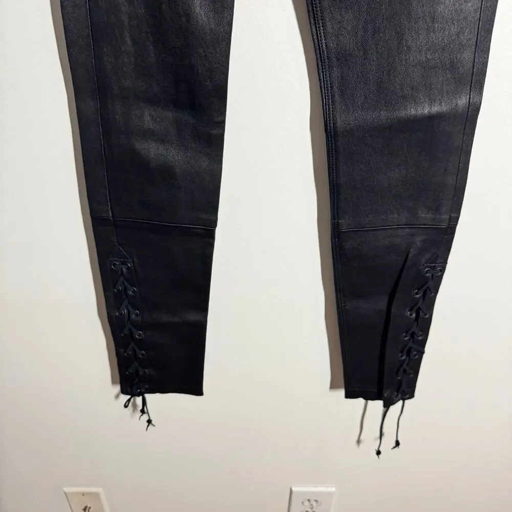 Hudson Jeans Women 24 Nico High Rise Coated Skinny Ankle‎ Jeans Black Moto Goth